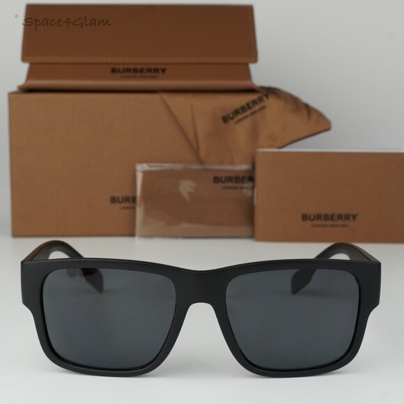 Burberry Men Sunglasses Black Grey Polarized Rectangle BE4358 KNIGHT 346481 NEW - Picture 2 of 10